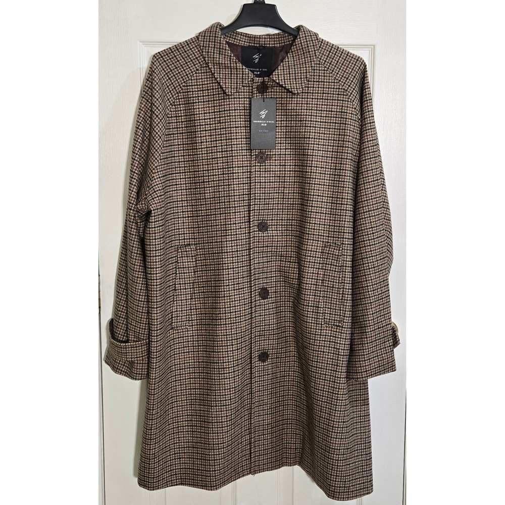 Shaquille O'Neal XLG Men 2XL Car Coat Burgundy Tartan Plaid Wool Blend NWT